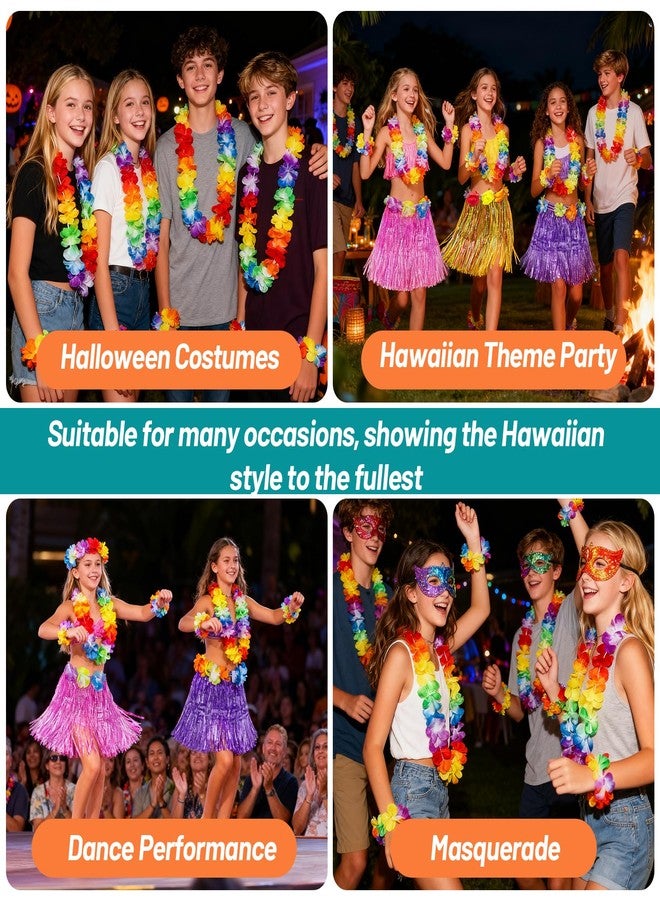 RAINFLOW Hawaiian Grass Skirts 30cm Hawaiian Hula Grass Skirt with Flower Costume Set for Dance Birthday Tropical Party Decorations Favors, Multicolor, 3 Sets - Image 5
